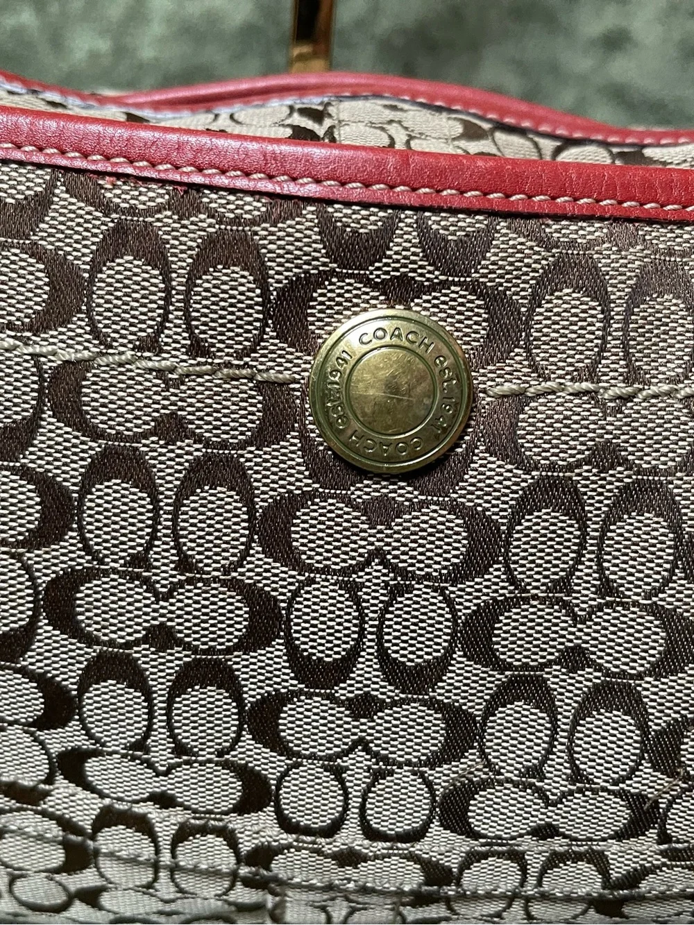 Vintage y2k Signature Ergo Shoulder Bag with Red Trim